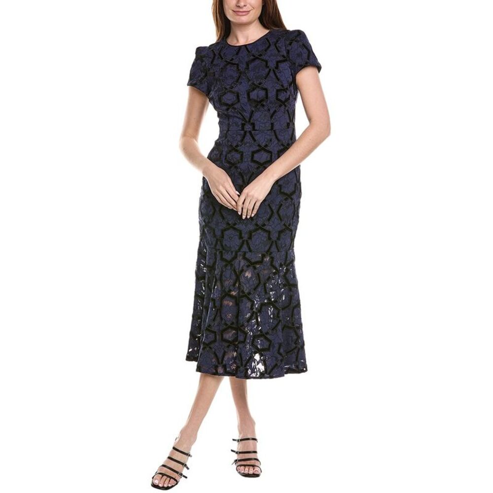 Milly Womens  Tahlia Velvet Flock Lace Maxi Dress, Navy